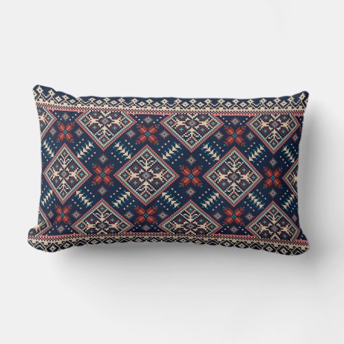 Traditional Slavic Embroidery Lumbar Pillow