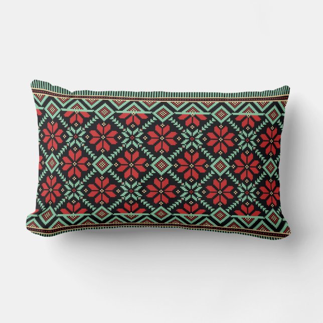 Traditional Slavic Embroidery Lumbar Pillow (Front)