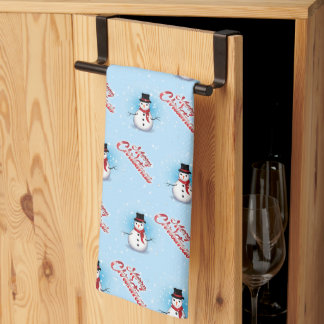 Traditional Snowman Christmas on LIGHT BLUE Kitchen Towel