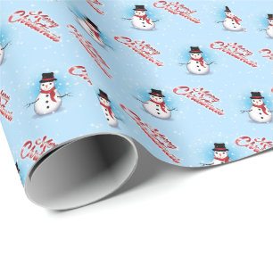 Traditional Snowman Christmas on LIGHT BLUE Wrapping Paper