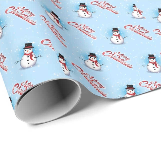 Traditional Snowman Christmas on LIGHT BLUE Wrapping Paper (Roll Corner)