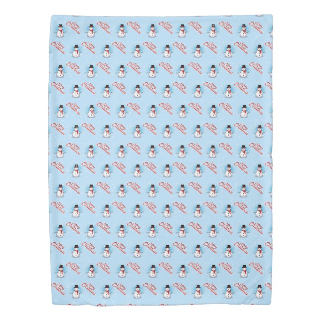 Traditional Snowman with Merry Christmas on BLUE Duvet Cover (Front)
