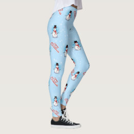 Traditional Snowman with Merry Christmas on BLUE Leggings