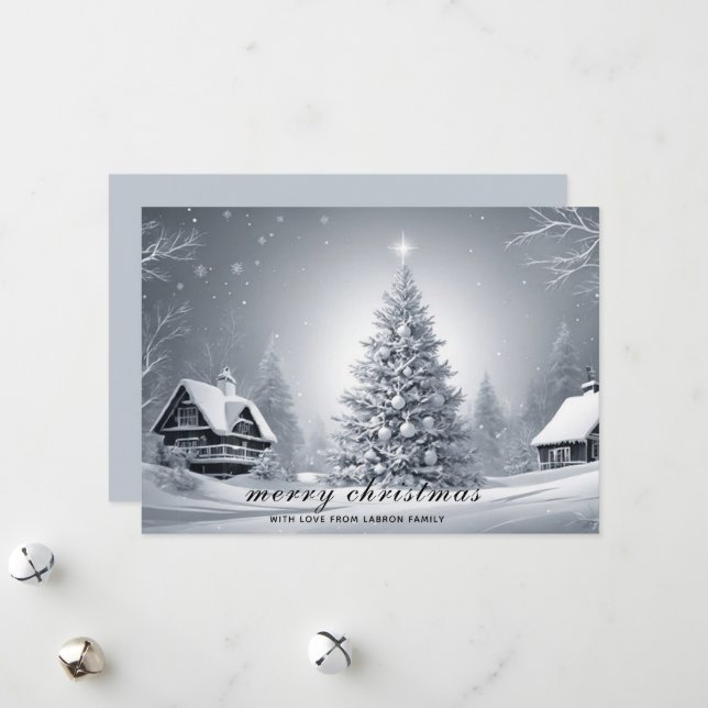 Traditional Snowy Winter Holidays Christmas Holiday Card (Front/Back In Situ)