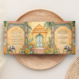 Traditional South Indian All in One Wedding Tri-Fold Invitation