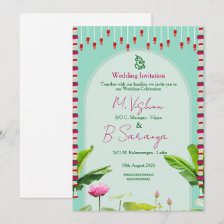 Traditional South Indian Mint Green Lotus Floral W Invitation