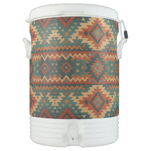 Traditional Southwestern rustic teal & brown Beverage Cooler