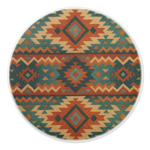 Traditional Southwestern rustic teal & brown Ceramic Knob