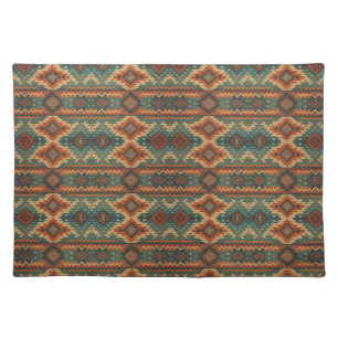 Traditional Southwestern rustic teal & brown  Cloth Placemat