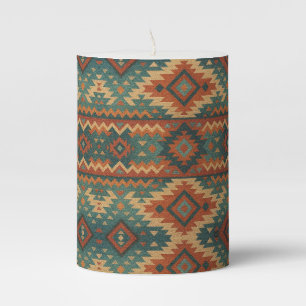 Traditional Southwestern rustic teal & brown Pillar Candle