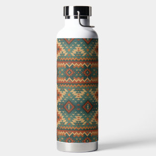 Traditional Southwestern rustic teal & brown Water Bottle