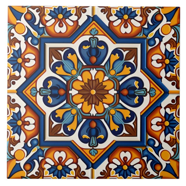 Traditional Spanish Mediterranean Decorative Ceramic Tile (Front)