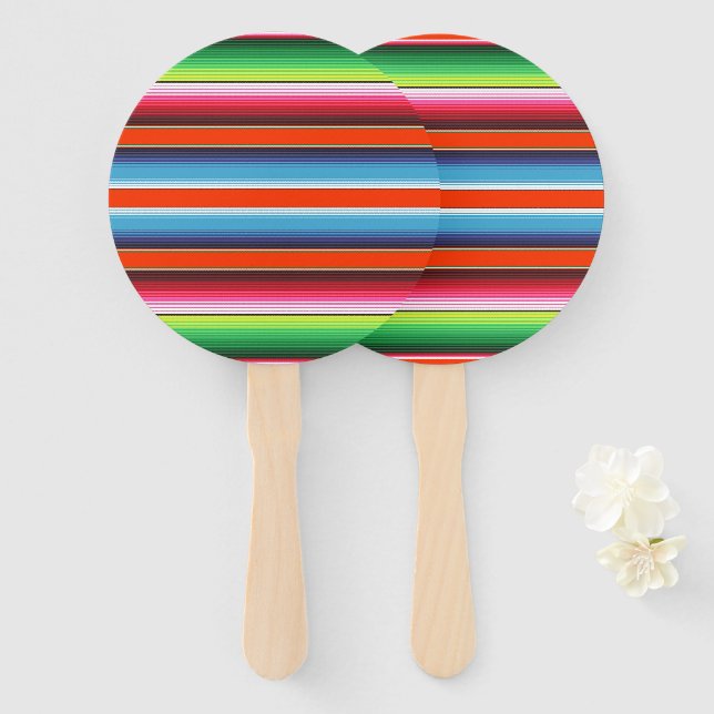 Traditional Spanish Serape Fiesta Mexican Blanket Hand Fan (Front and Back)