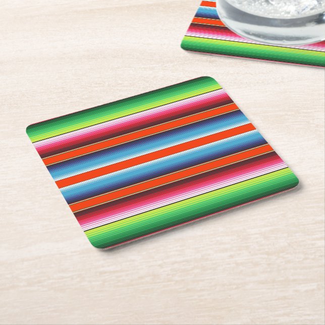 Traditional Spanish Serape Fiesta Mexican Blanket Square Paper Coaster (Angled)