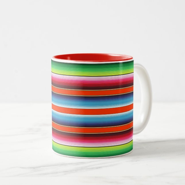 Traditional Spanish Serape Fiesta Mexican Blanket Two-Tone Coffee Mug (Front Right)
