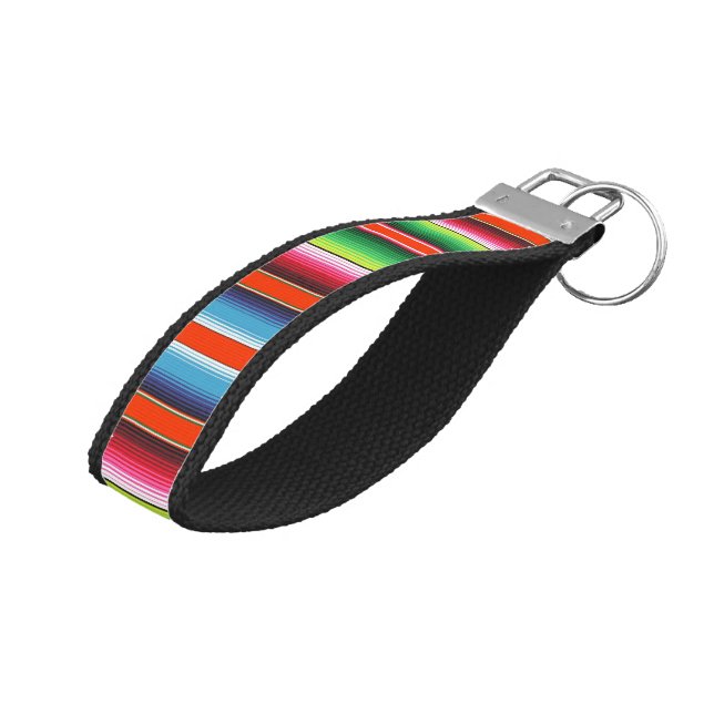 Traditional Spanish Serape Fiesta Mexican Blanket Wrist Keychain (Angled Up)