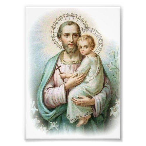 Traditional St Joseph  Child Jesus with Cross Photo Print