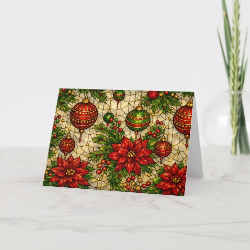 Traditional Stained Glass Look Christmas Florals  Holiday Card