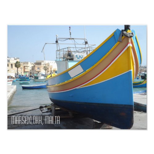 Traditional Striped Fishing Boat Marsaxlokk Malta Photo Print
