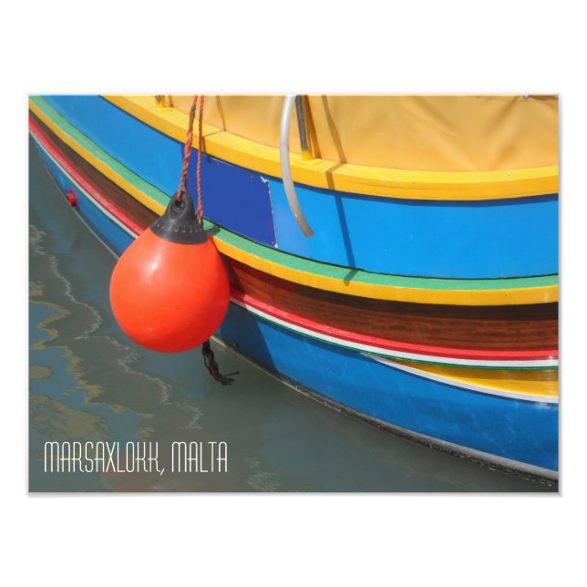 Traditional Striped Fishing Boat Marsaxlokk Malta Photo Print (Front)