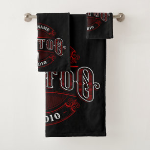 Traditional Style ADD NAME Tattoo Studio Shop Bath Towel Set