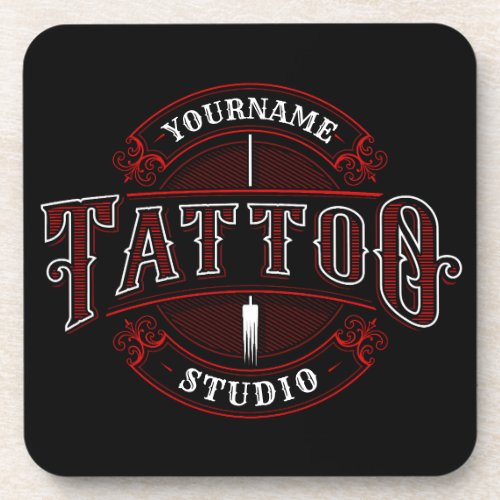 Traditional Style ADD NAME Tattoo Studio Shop Beverage Coaster