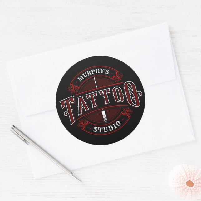Traditional Style ADD NAME Tattoo Studio Shop Classic Round Sticker (Envelope)
