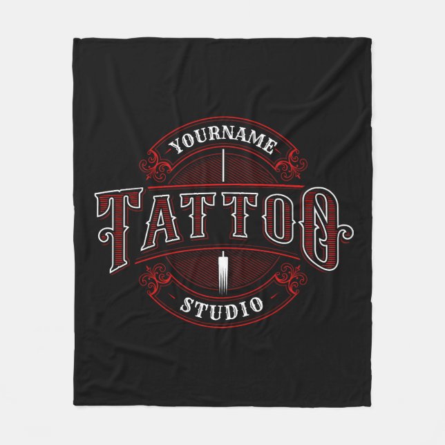 Traditional Style ADD NAME Tattoo Studio Shop Fleece Blanket (Front)