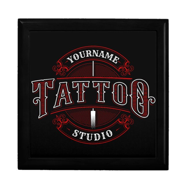 Traditional Style ADD NAME Tattoo Studio Shop Gift Box (Front)
