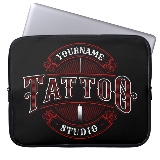 Traditional Style ADD NAME Tattoo Studio Shop Laptop Sleeve (Front)