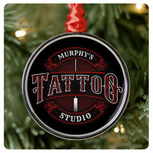 Traditional Style ADD NAME Tattoo Studio Shop Metal Ornament