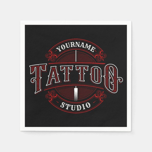 Traditional Style ADD NAME Tattoo Studio Shop Napkins (Front)