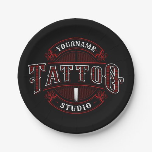 Traditional Style ADD NAME Tattoo Studio Shop Paper Plates