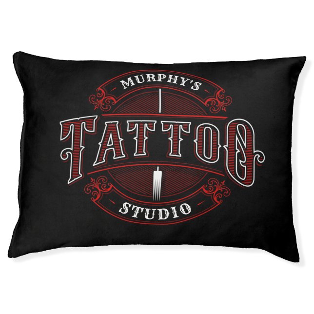 Traditional Style ADD NAME Tattoo Studio Shop Pet Bed (Front)
