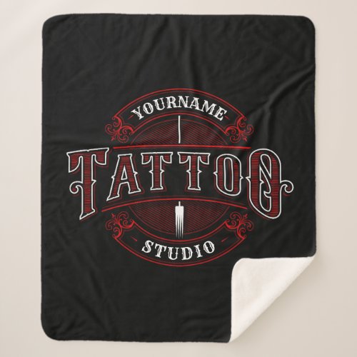Traditional Style ADD NAME Tattoo Studio Shop Sherpa Blanket