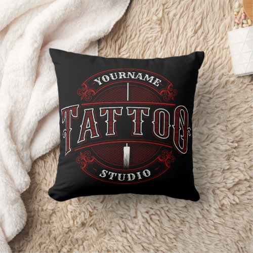 Traditional Style ADD NAME Tattoo Studio Shop Throw Pillow