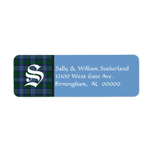 Traditional Sutherland Tartan Plaid Monogram Label (Front)