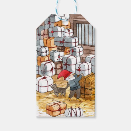 Traditional Swedish Tomten Christmas Watercolor Gift Tags