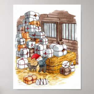 Traditional Swedish Tomten Christmas Watercolor Poster