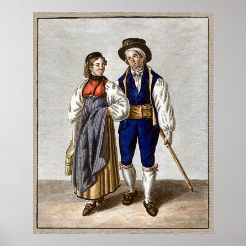 Traditional Swiss Couple from Oberhasli Bern Poster