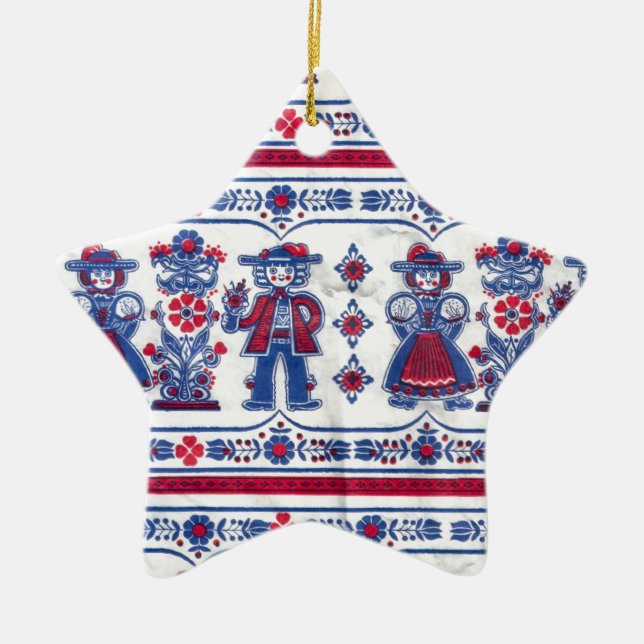 Traditional Swiss Folklore pattern Ceramic Ornament (Front)