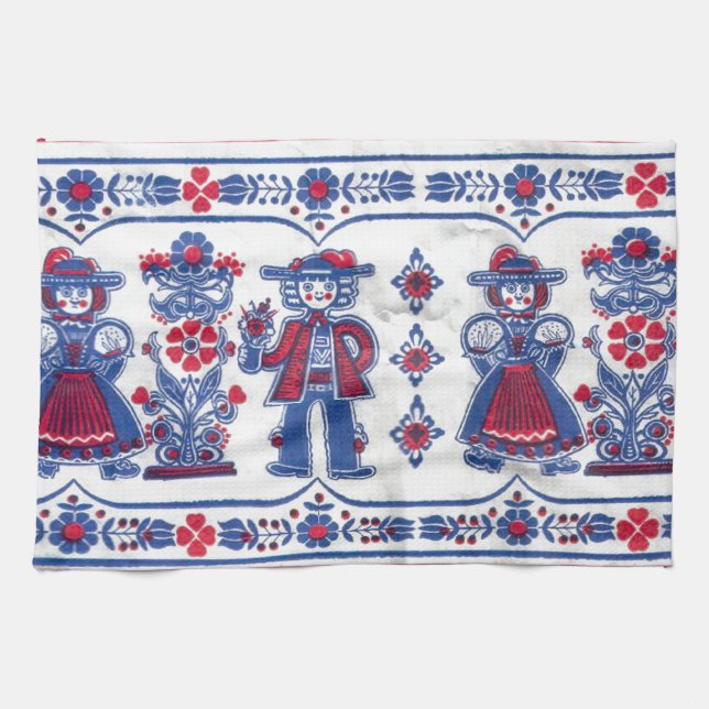 Traditional Swiss Folklore pattern Kitchen Towel (Horizontal)