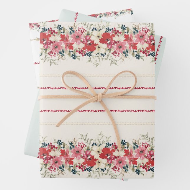 traditional tapestry christmas foliage Holiday Wrapping Paper Sheets (In situ)