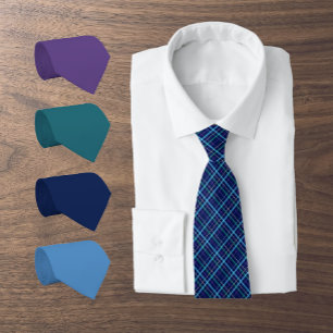 Traditional Tartan Plaid in Midnight Navy, Ocean.. Neck Tie
