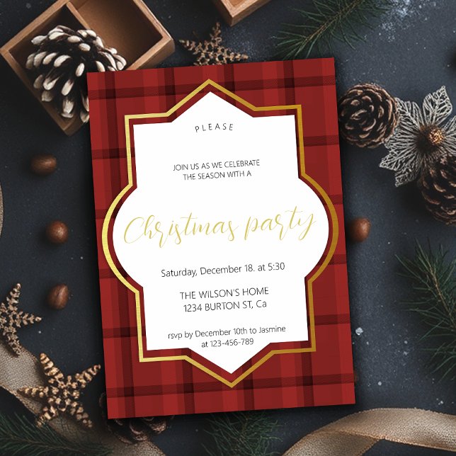 Traditional Tartan Red and Gold Christmas Party Announcement (Creator Uploaded)