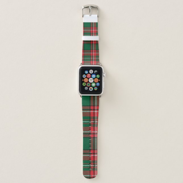 Traditional tartan: red-green plaid pattern. apple watch band (Front)