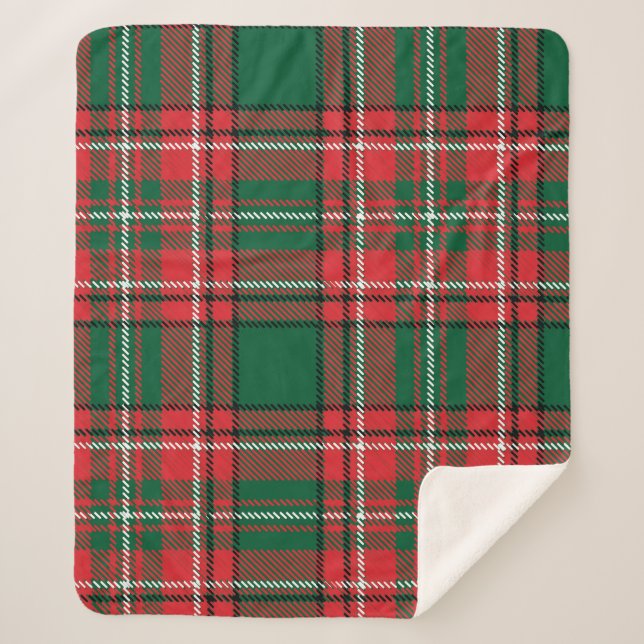Traditional tartan: red-green plaid pattern. sherpa blanket (Front)