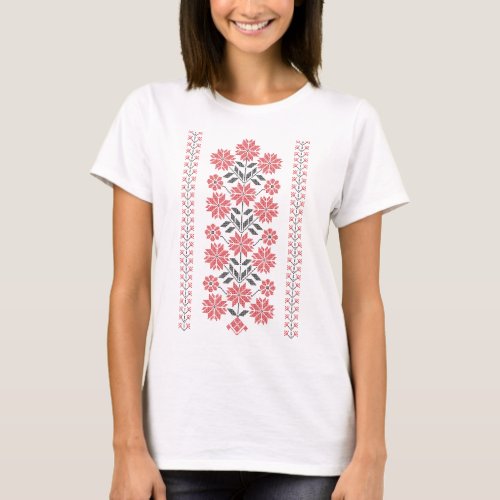 Traditional Tatreez Embroidery Flowers Pattern blk T_Shirt