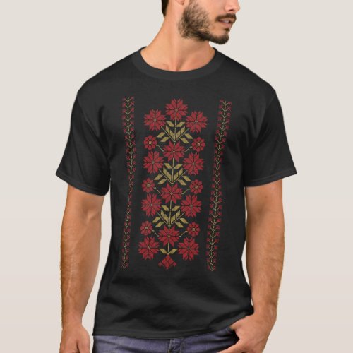 Traditional Tatreez Embroidery Flowers Pattern T_Shirt