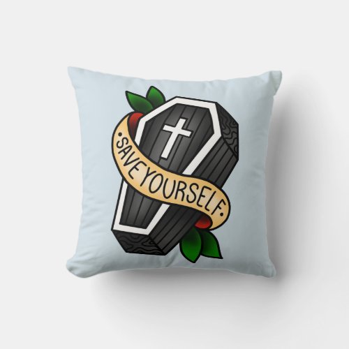 Traditional Tattoo Coffin Throw Pillow